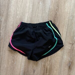 Nike Women's Black Athletic Shorts with Pink, Teal & Lime Trim